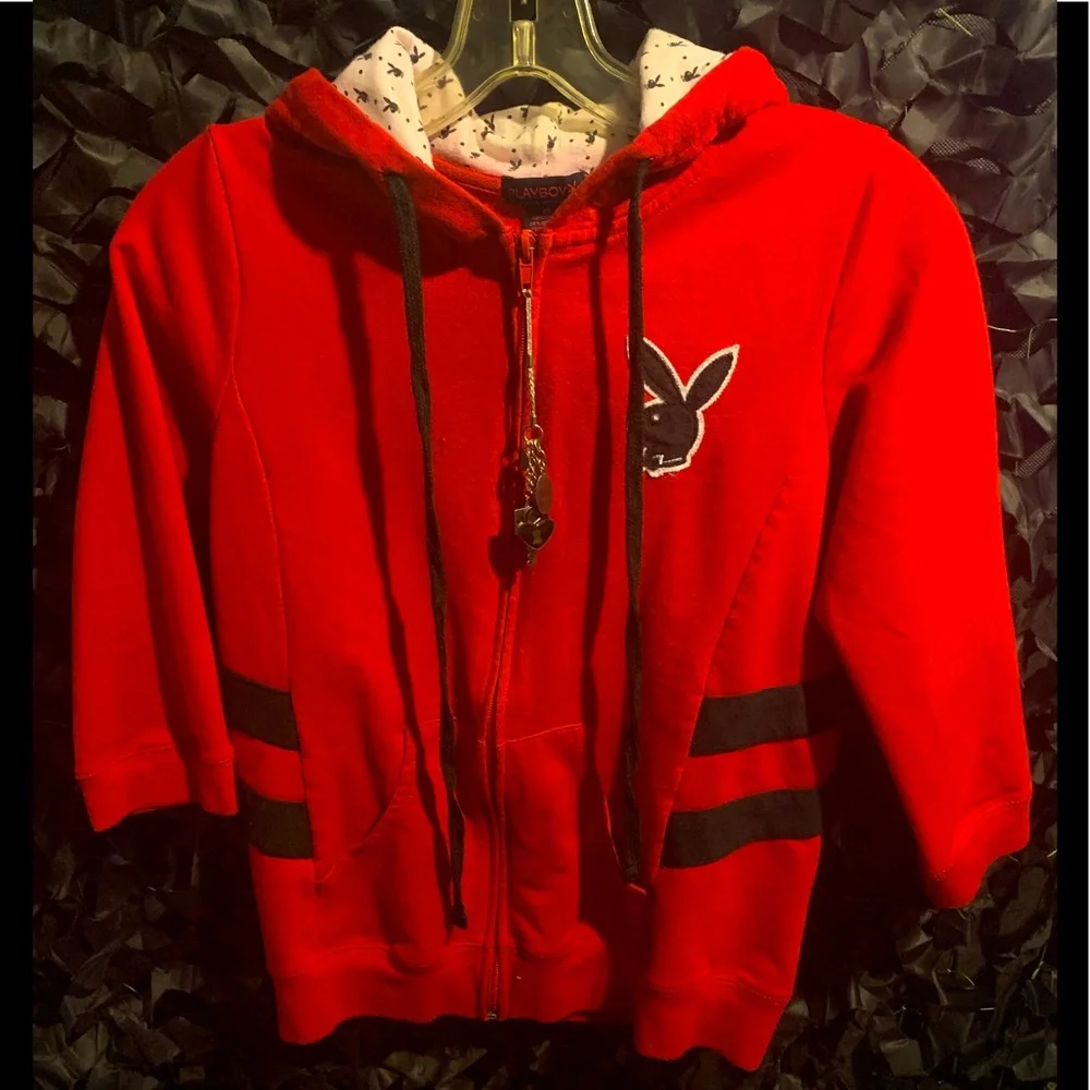 ⭐️SALE⭐️ Y2K RARE embroidered Playboy mini Hoodie w zipper pulley - Picture 1 of 8